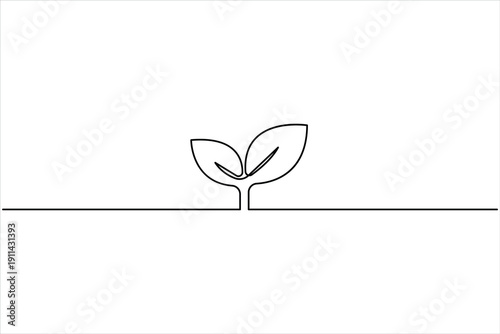 Plant growing continuous one line art drawing of tree plant outline vector illustration