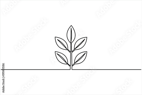 Plant growing continuous one line art drawing of tree plant outline vector illustration