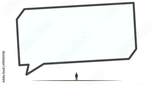 Man looking at large blank speech bubble. Concept of big idea, communication, or mental health. For advertising or personal growth, transparent background