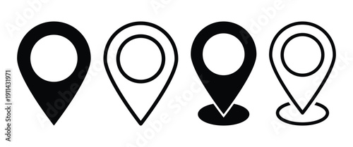 Location pin map symbol set for location marking and GPS. Isolated on a white background.