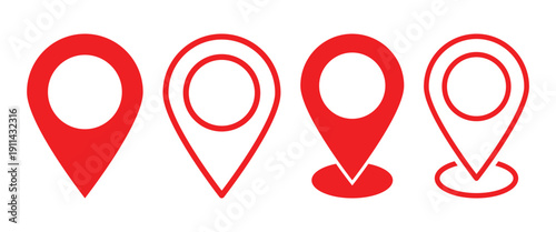 Simple red Location pins isolated on a white background are used in Digital Mapping, Navigation and tracking system.