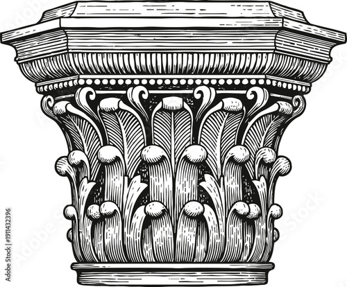 Ornate corinthian column capital with acanthus leaves and classical architectural details