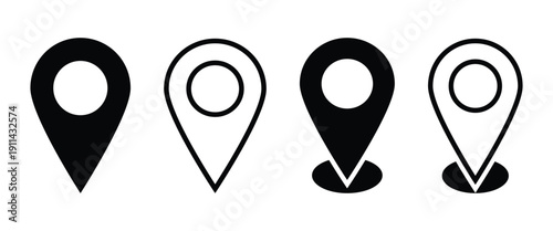 Location pin map symbol set for location marking and GPS. Isolated on a white background.
