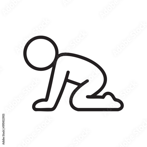A person is depicted in a simple line drawing kneeling on the ground in a minimalist style from a side viewpoint.