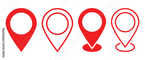 Simple red Location pins isolated on a white background are used in Digital Mapping, Navigation and tracking system.