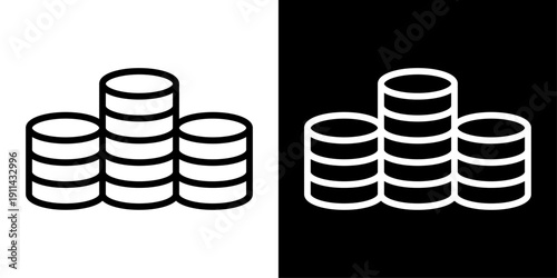 Coin stack icon with multiple layered coins representing savings, wealth growth, investment returns, financial security and money accumulation concept.