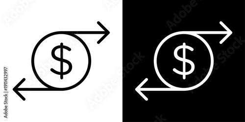 Cash flow icon with dollar symbol and directional arrows representing money movement, income and expenses, financial tracking and business accounting.