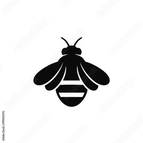 Stylized Black Silhouette of a Bee Icon.