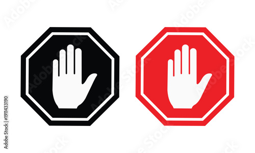 Red stop hand block octagon sign or Adblock or do not enter or forbidden icon. vector png illustration. vector illustration eps