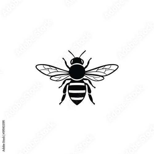 Stylized Black Silhouette of a Bee Insect.