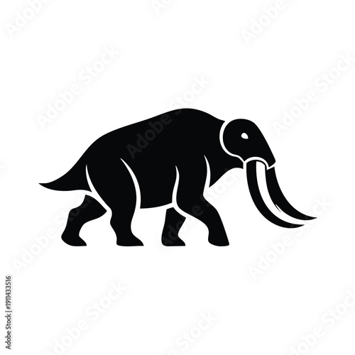 Stylized Black Silhouette of a Mammoth Icon.