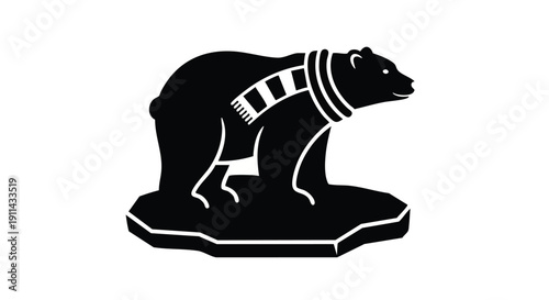 Stylized Black Silhouette of a Polar Bear Wearing a Scarf.