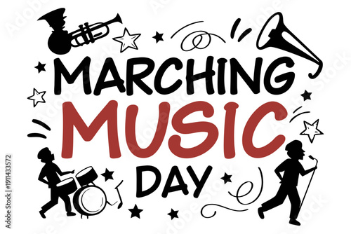 Marching Band and Music Instruments Vector Illustration, Marching Music Day Design