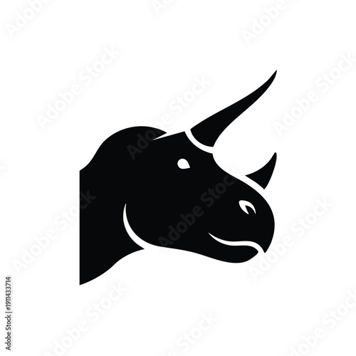 Stylized Black Silhouette of a Rhinoceros Head with a Single Horn.