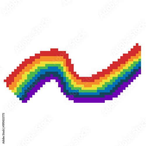 Wavy rainbow line pixel art pride month graphic element