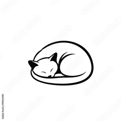 Stylized illustration of a sleeping fox curled up peacefully.