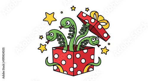 Surprise Box With Multiple Cartoon Snakes Emerging.