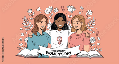 Three diverse women celebrating International Womens Day together.