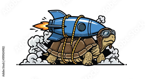 Turtle with Rocket Booster Accelerating Forward.
