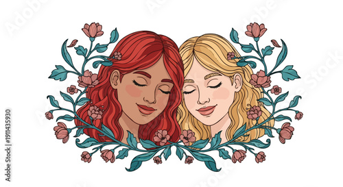 Two young women with flowers in their hair.