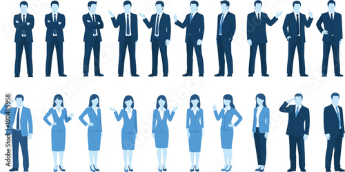 Large Set of Business Men and Women Silhouettes in Suits for Corporate Leadership Professional Team Representation Career Success and Office Workplace Vector Illustration Design