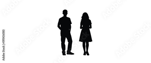 Young couple silhouette vector illustration man and woman standing together isolated on white background for relationship and lifestyle design