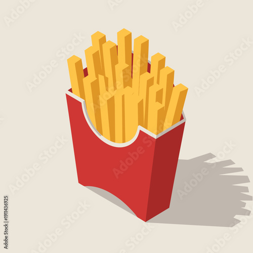 Isolated French Fries in a Red Container on White Background potato fast food snack d