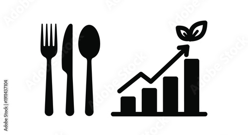 Food industry growth fork knife spoon and increasing chart icon