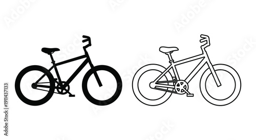 Two bicycle illustrations one solid black one white outline