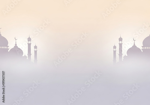 Abstract Islamic Architectural Scene with Golden Mashrabiya and Patterned Shadows