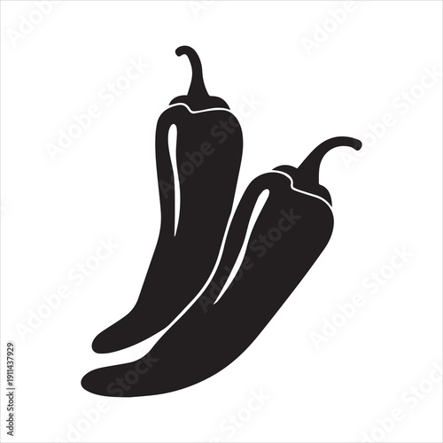 Black silhouette of two hot chili peppers vector illustration spicy food ingredient design element