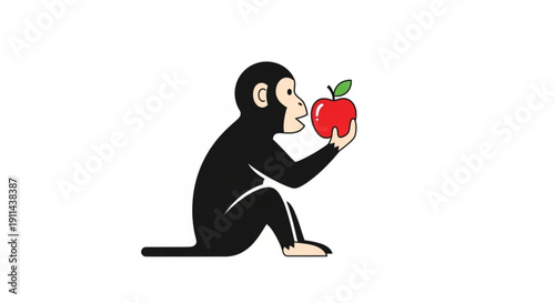 Monkey Smelling Red Apple on White Background