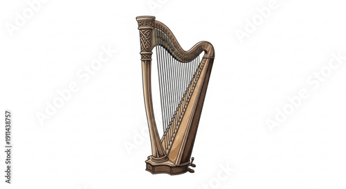 Ancient Golden Harp Isolated on White Background