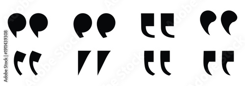 Quotation mark double quote icon. Diverse quotation mark silhouettes isolated on white background. Vector illustration. EPS 10