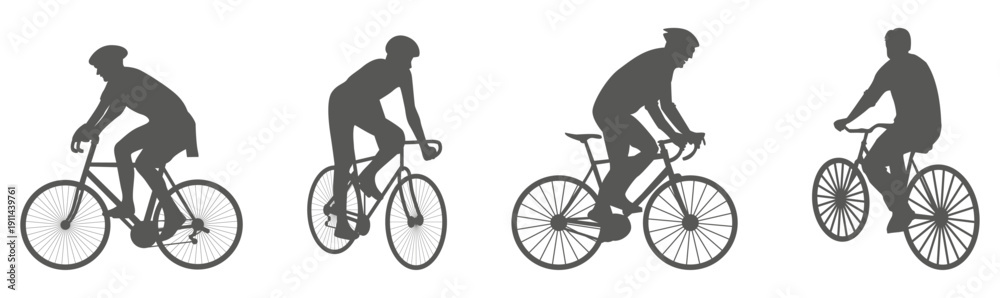 Fototapeta premium Cyclist silhouettes riding road bikes in dynamic action poses