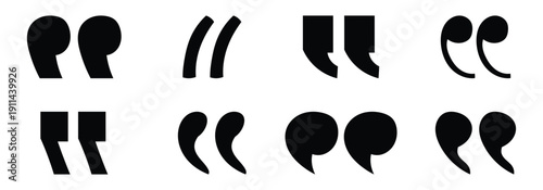 Quotation mark double quote icon. Diverse quotation mark silhouettes isolated on white background. Vector illustration. EPS 10