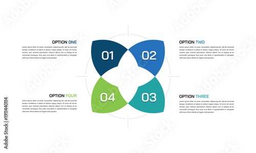 Minimalist Petal Shape Layout with 4 Stages for Quarterly Report and Product Development. Vector illustration.