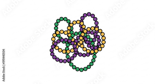 Colorful mardi gras beads in purple green and gold on white background festive carnival jewelry
