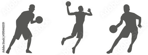 Basketball player silhouettes set in action poses