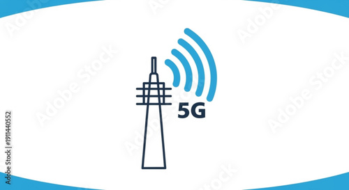 5g network tower with blue signal waves on white background symbolizing high speed internet and modern telecommunications infrastructure