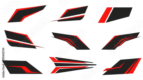 Black and Red Angular Racing Stripe Decal Sticker Design Set
