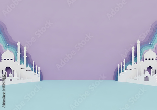 Clean Shadowless 3D Paper-cut Architecture on Soft Pastel Backdrop for Social Media
