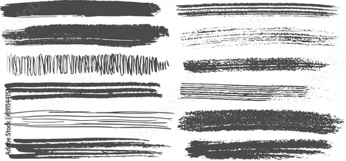 White Chalk Brush Stroke Texture Pack on Grey Background, Rough Grunge and Artistic Overlay Elements.