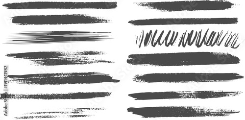 Wallpaper Mural Collection of 14 White Chalk Brush Stroke Textures on Grey Background, Grunge and Distressed Vector Elements. Torontodigital.ca