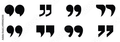 Quotation mark icon set. Quote icon is ideal for text bubble, typographic symbol, communication design, speech element, graphic mark. Vector illustration.