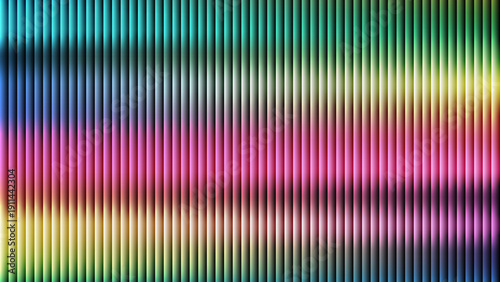 Vertical rainbow light columns with glowing central band, vibrant multicolor gradient stripes on dark background, energetic abstract digital pattern for music artwork, party graphics, and futuristic s