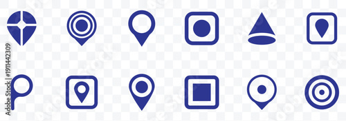Pinpoint location icon set with markers, map pins, navigation signs, and geo symbols. Map pin place marker. Flat style vector illustration.