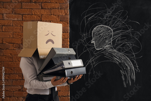 Businessman in cardboard bo...