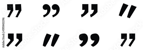 Stylish quotation mark icon set. Vector black quote mark isolated on a white background.