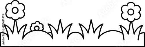 English Meadow Landscape Line Art Icon Illustration